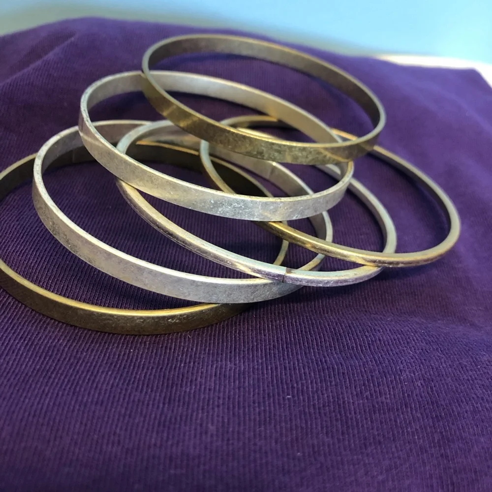 Gold and Silver tones Mixed Metal Bangle Bracelet Set - Women Jewelry
